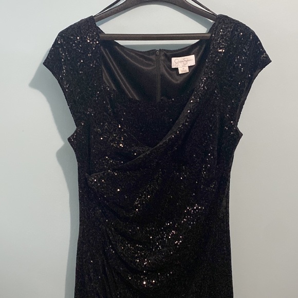 SEQUINED BLACK DRESS FORM FITTING STRETCH SIZE 14 JESSICA SIMPSON EUC - Picture 3 of 9